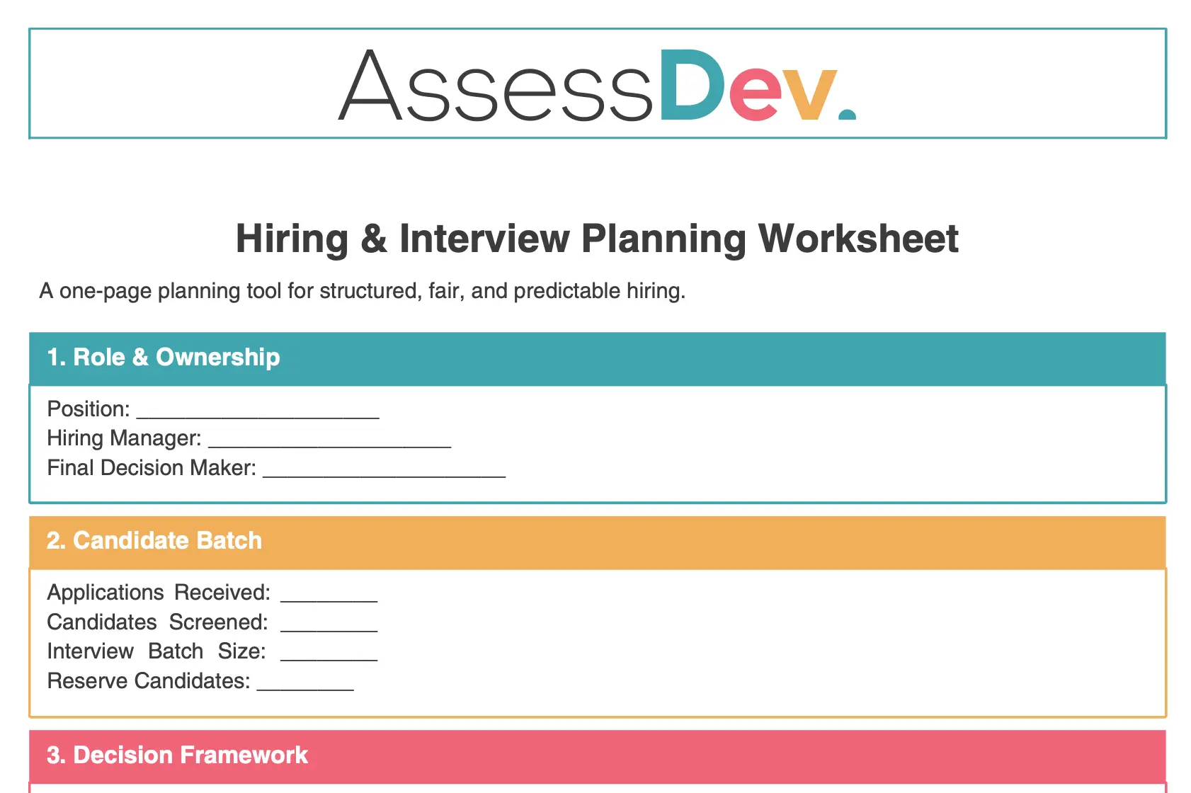 AssessDev Hiring and Interview Planning Worksheet Preview