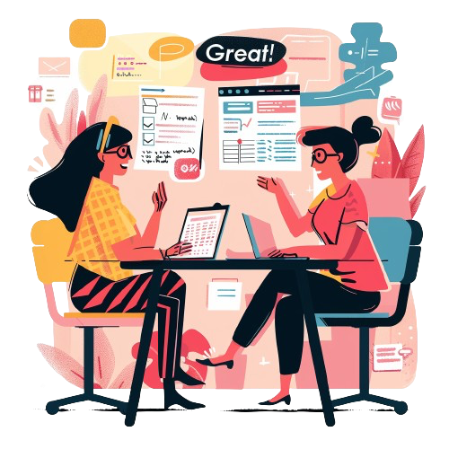 An illustration of an interviewer asking a candidate questions.